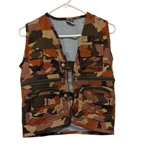 David Guan's Fashion Utility Vest Mens Medium Orange Camo Tactical Multi-Pocket